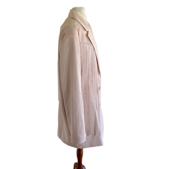 NWT Boohoo Tassel Fringe Crepe Blazer Mini Dress Sand Bohemian Sexy Size 10 - Picture 7 of 14